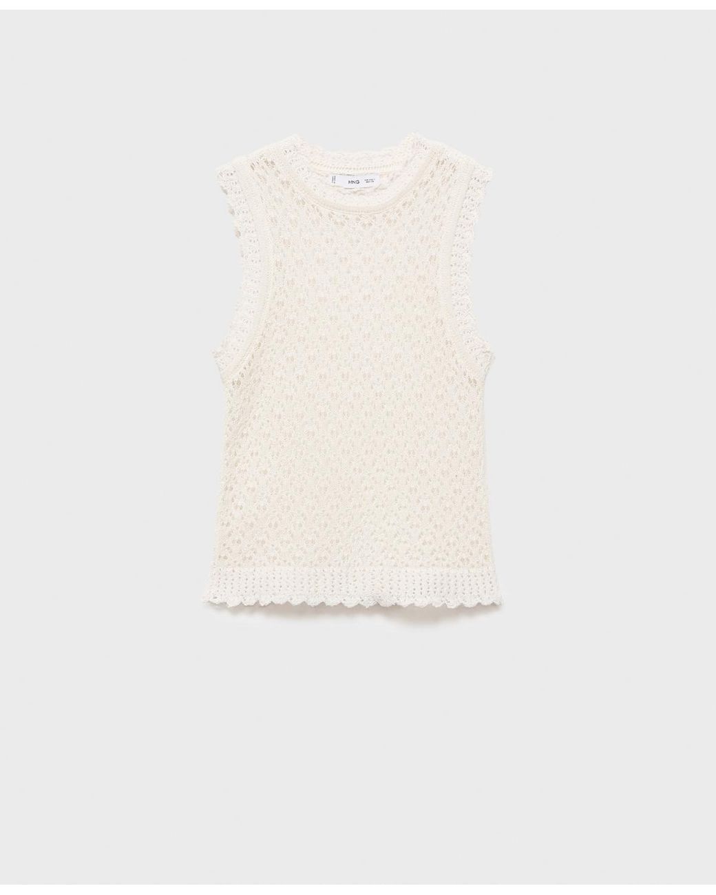 Mango White Openwork Knit Top