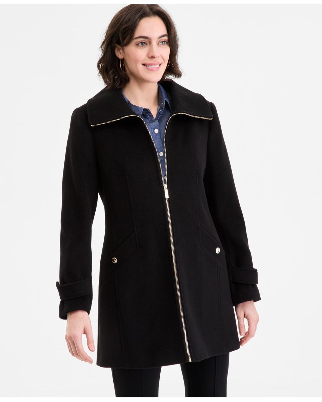 Michael Kors Black Michael Collared Zip-front Coat