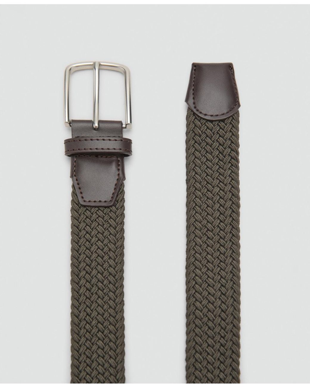Mango White Braided Elastic Belt for men