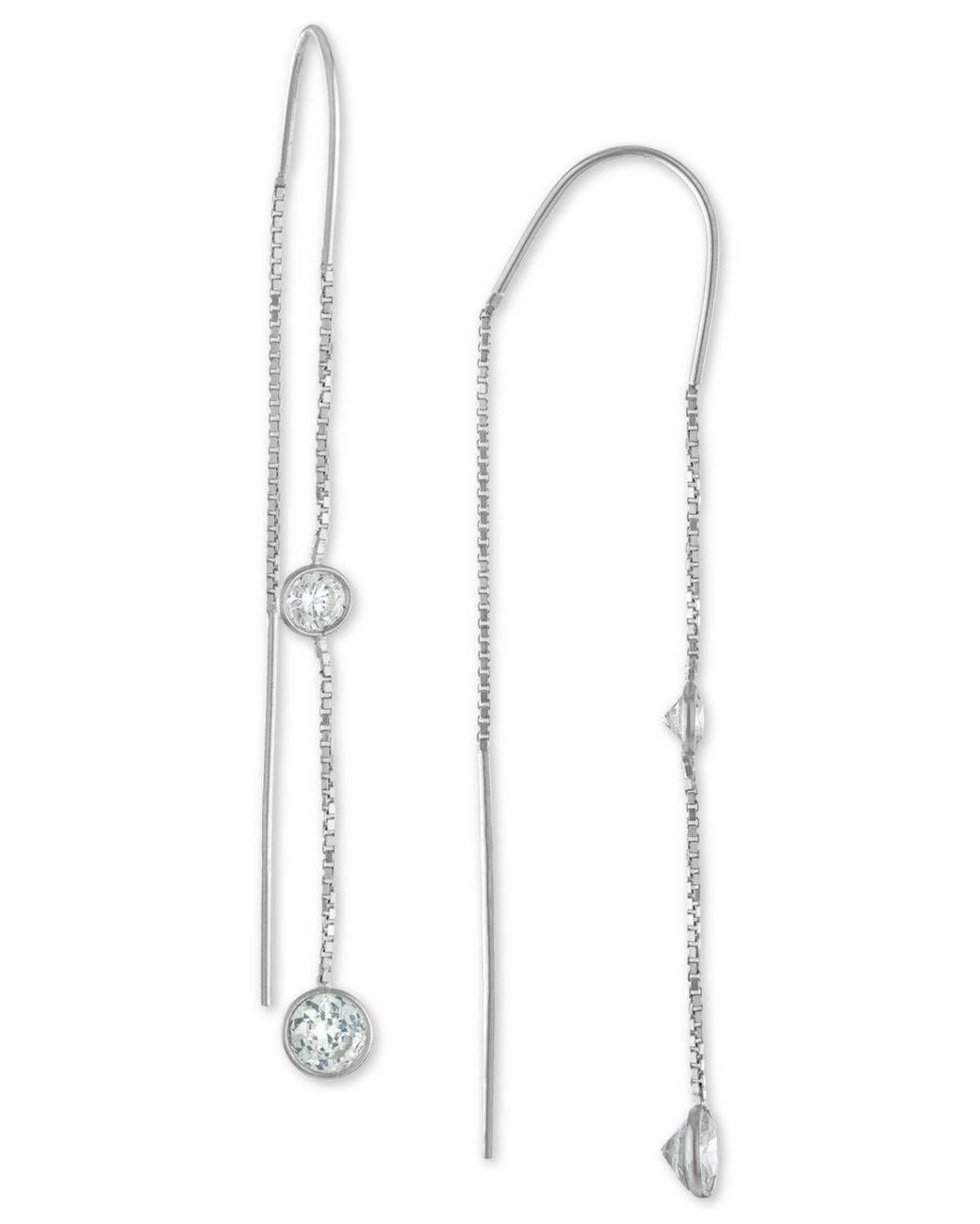 Macy's White Crystal Box Chain Threader Earrings