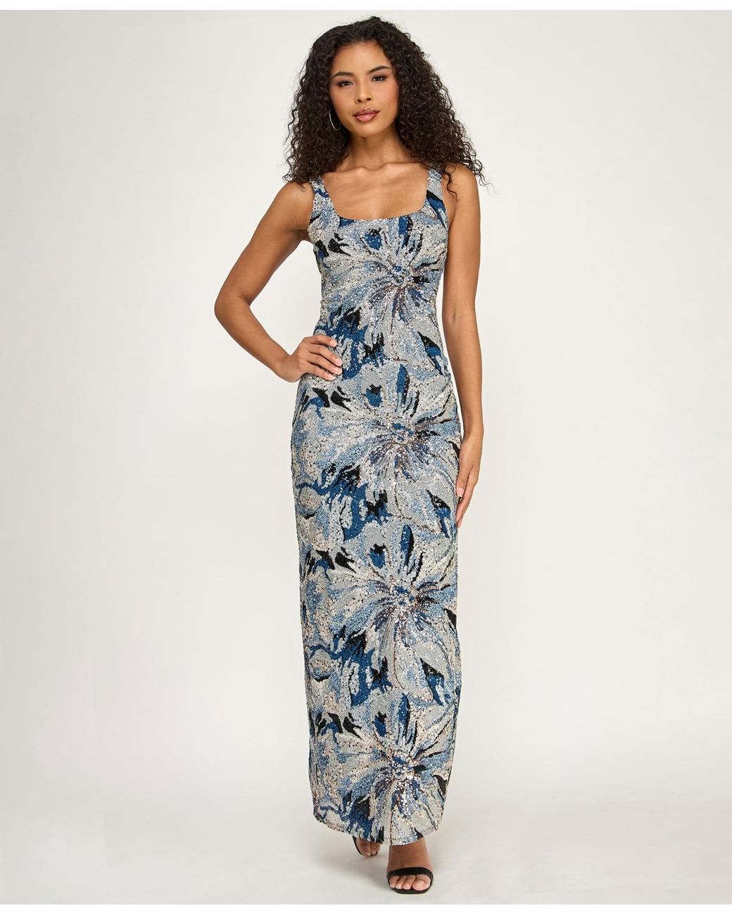 macy's blue sequin dress Button-Front Knit Maxi Dress with Matching Cardigan L/XL / Maroon main image 1