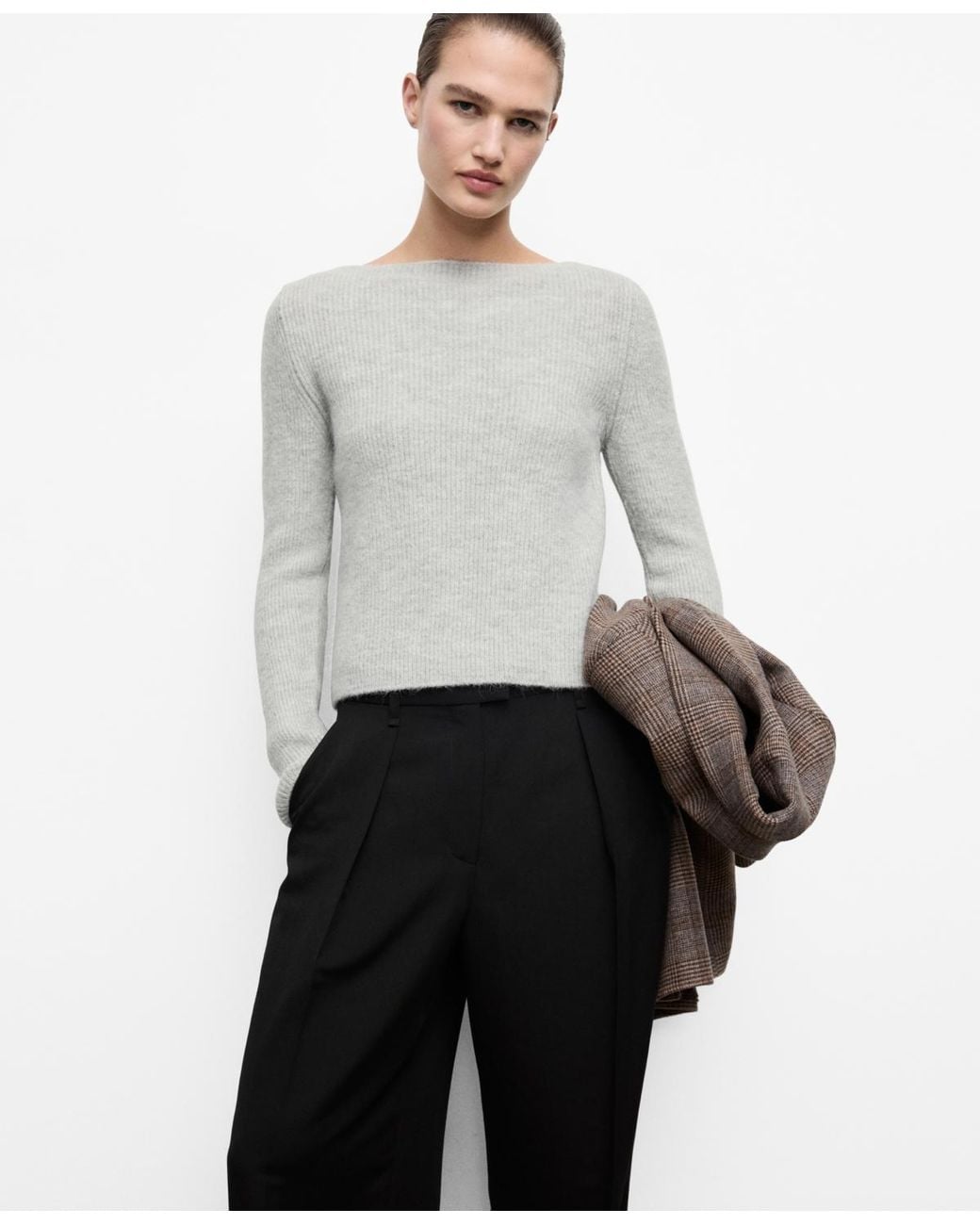 Mango Gray Knitted Ribbed Sweater