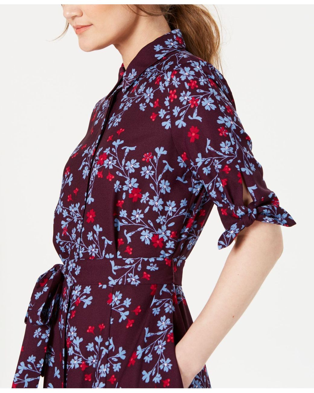 Calvin Klein Floral-print Maxi Shirtdress in Purple | Lyst