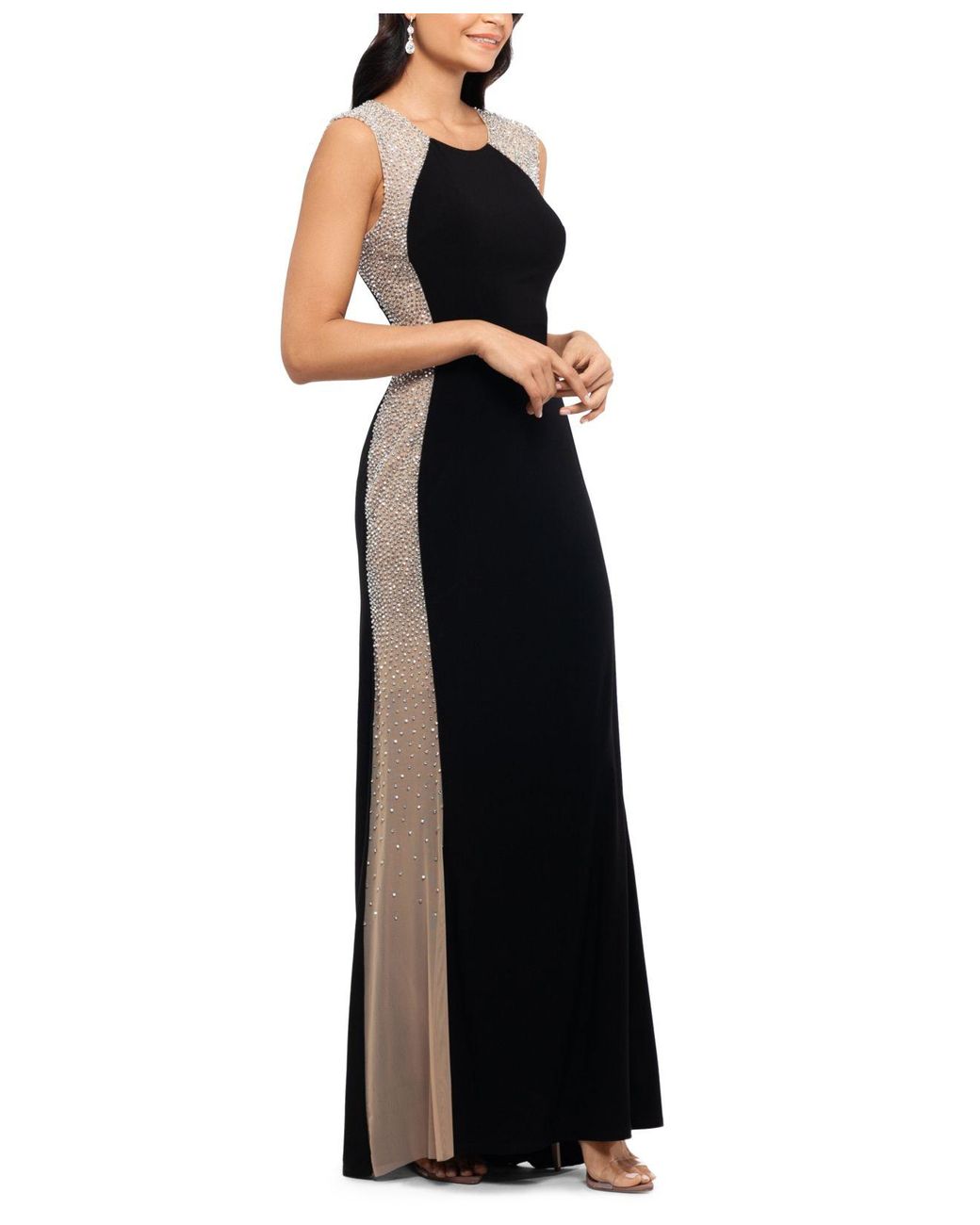 xscape petite beaded illusion gown