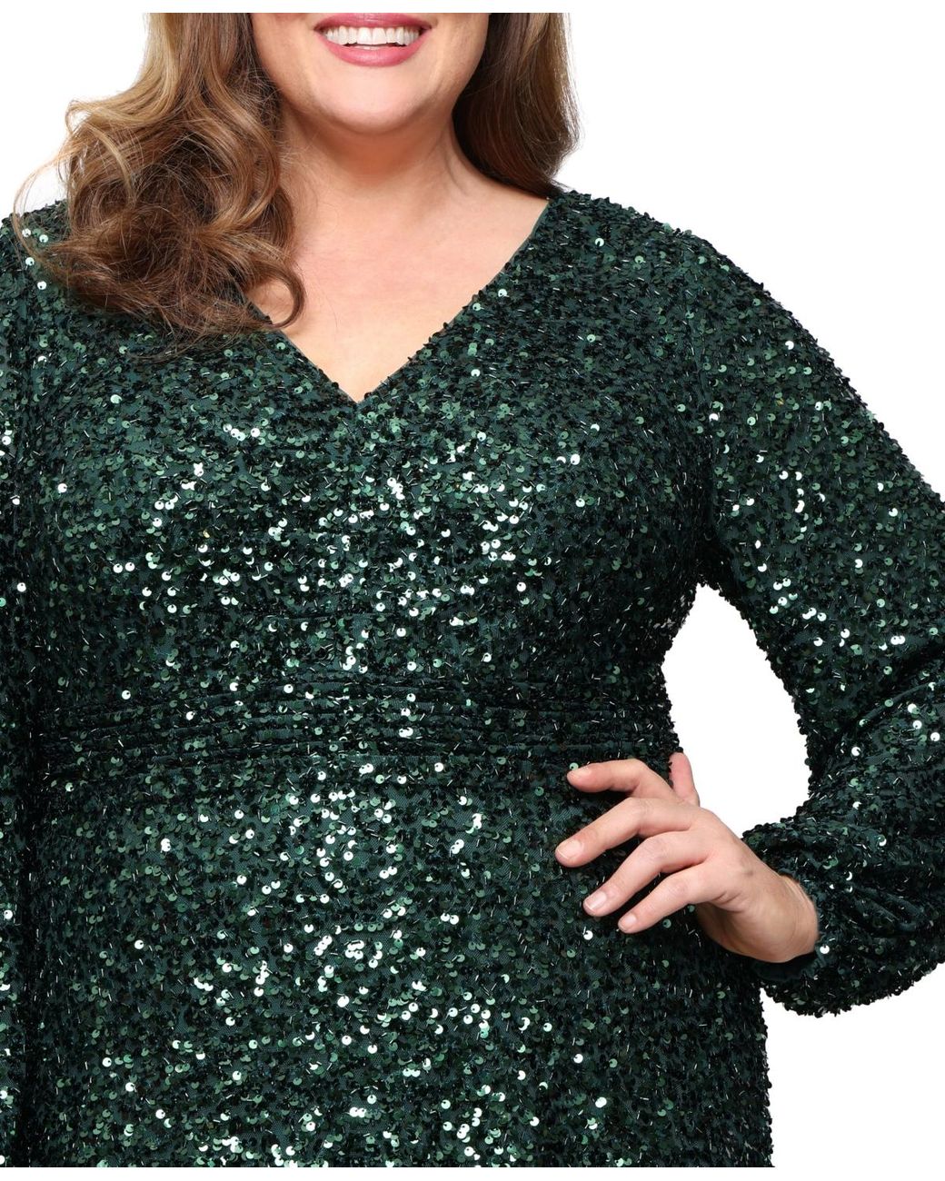 slim fit dress slacks V-Neck Plus-Size Long Sequin Prom Dress CD840C Emerald / 16 main image 1