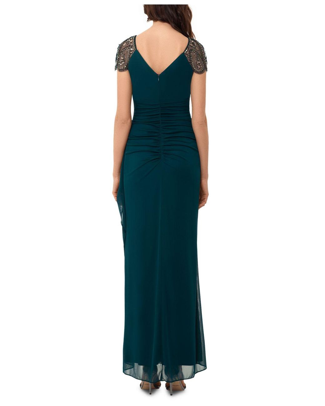Xscape Synthetic Beaded Cap-sleeve Gown 