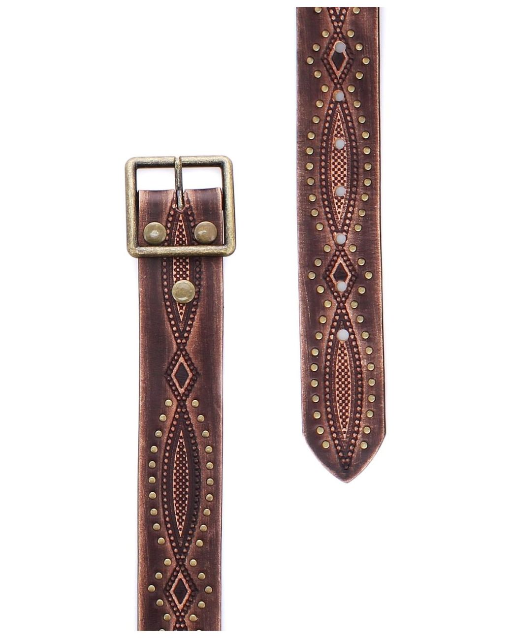Roan Tooled Pattern Studded Leather Belt in Brown | Lyst