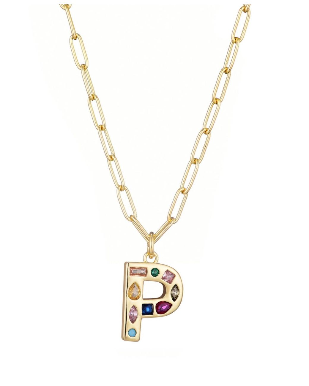 Funky R Gold Chain Adornia Gold Crystal Funky Initial Paperclip Chain Necklace in Metallic ...