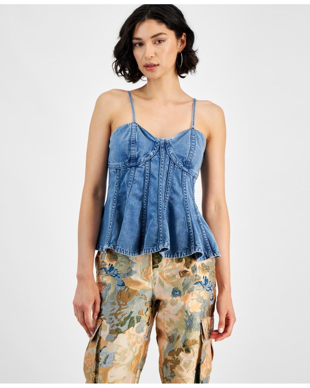 Guess Maia Sleeveless Size zip Peplum Top in Blue Lyst