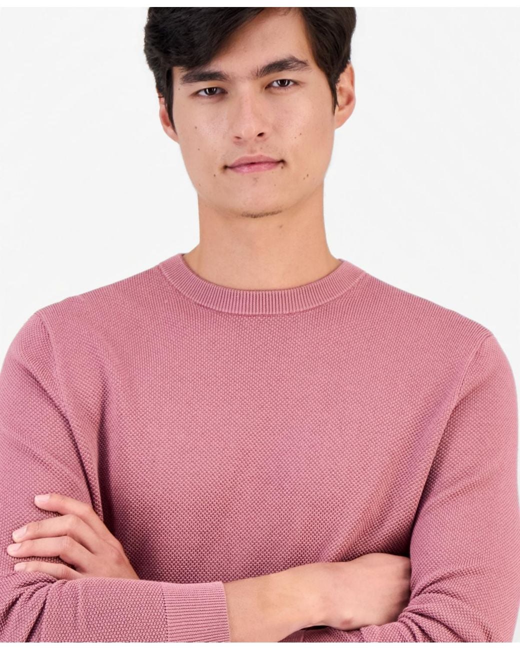 Alfani Linen Texture Crew Long-sleeve Sweater in Pink for Men | Lyst
