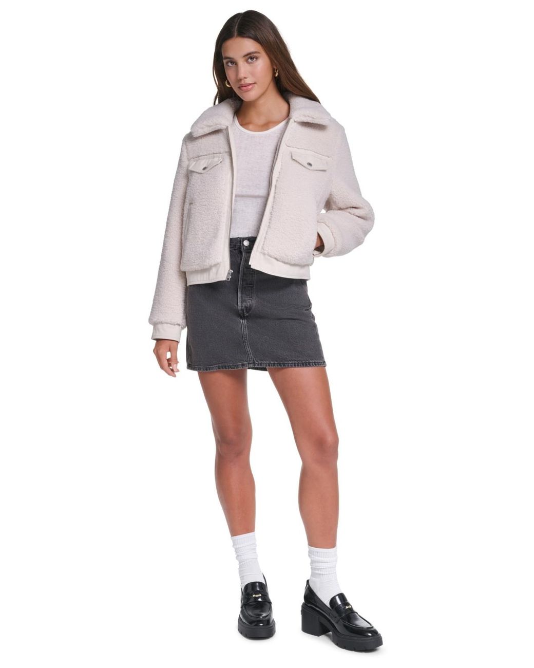 Levi's White Sherpa Zip-front Jacket