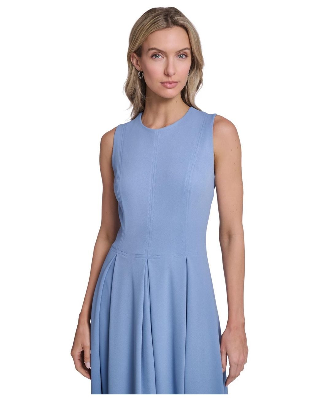 Calvin Klein Sleeveless Pleated Midi Dress in Natural | Lyst