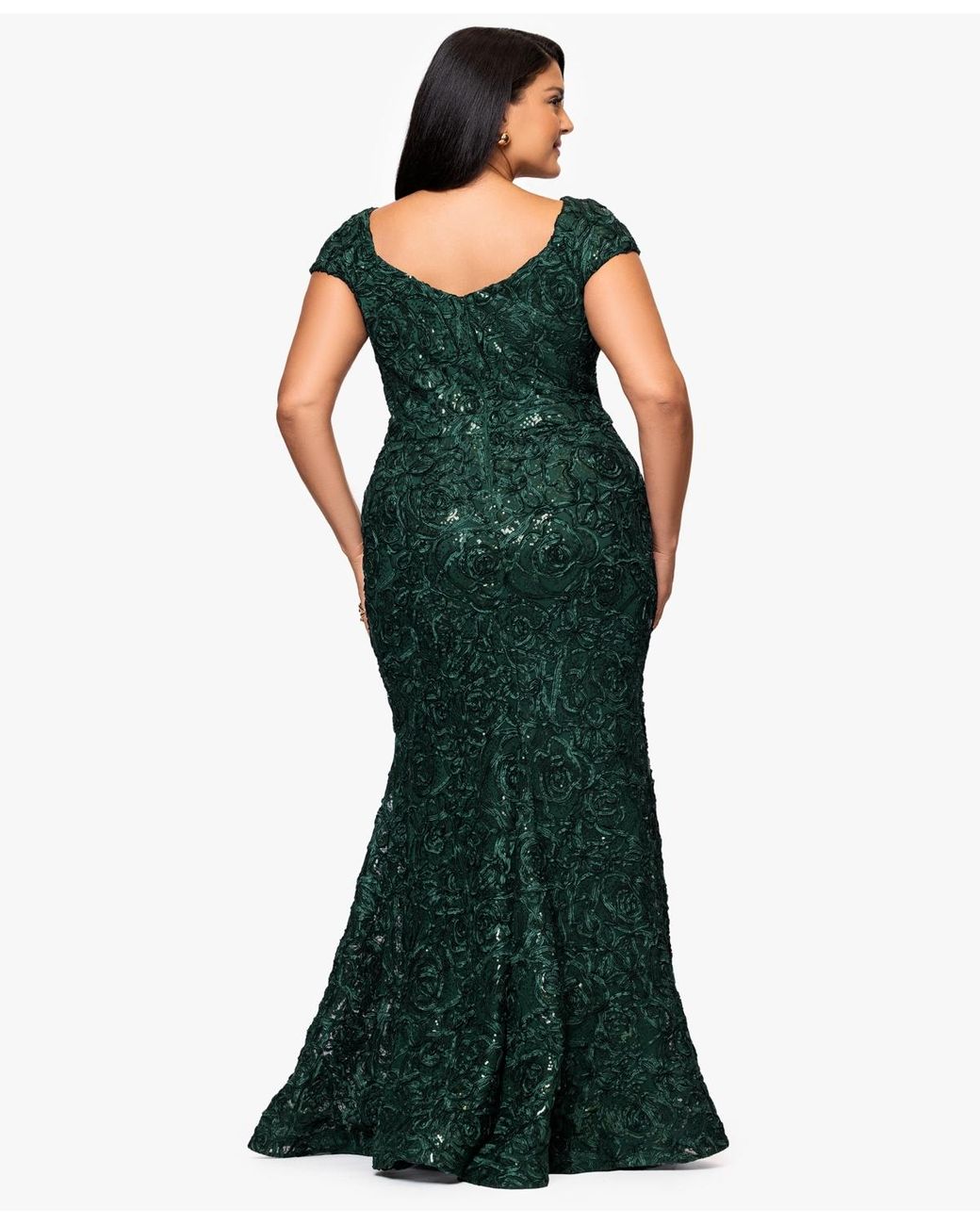Xscape Plus Size Lace Detail Asymmetrical Neck Maxi Dress in Green | Lyst