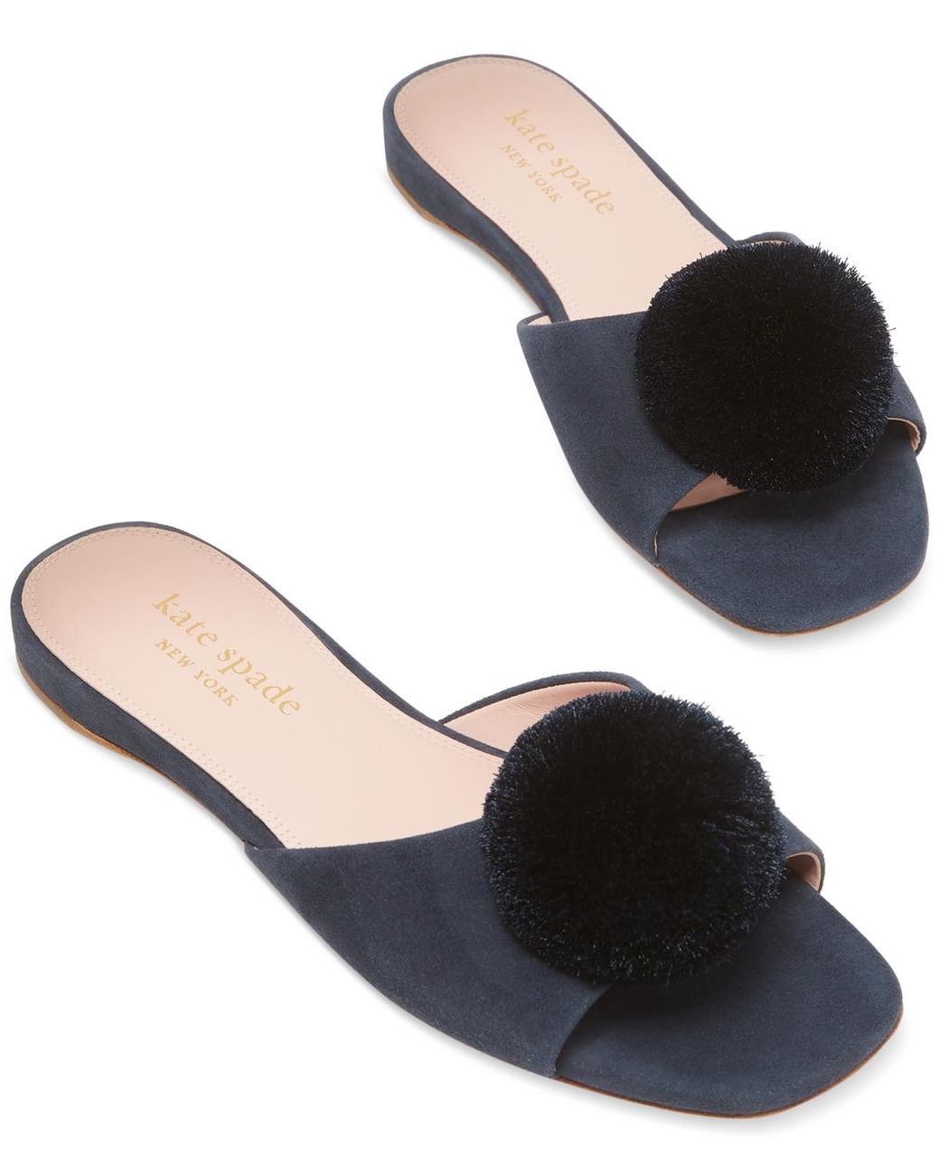 Kate Spade Amour Slip-on Pom Pom Slide Sandals in Black | Lyst