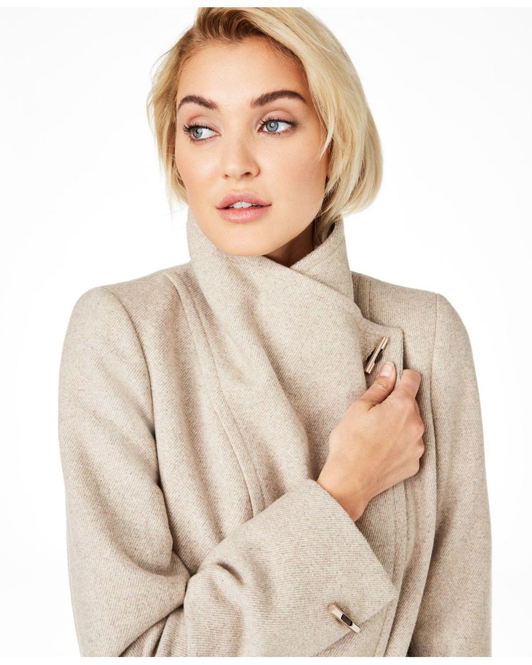calvin klein belted wrap coat oatmeal