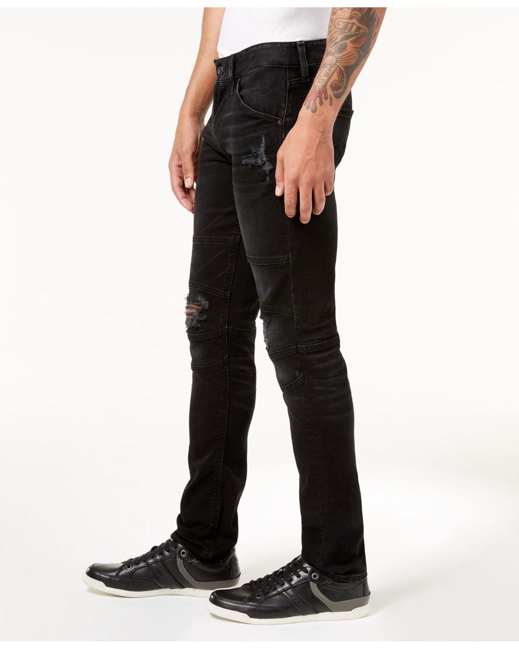guess slim tapered moto jeans