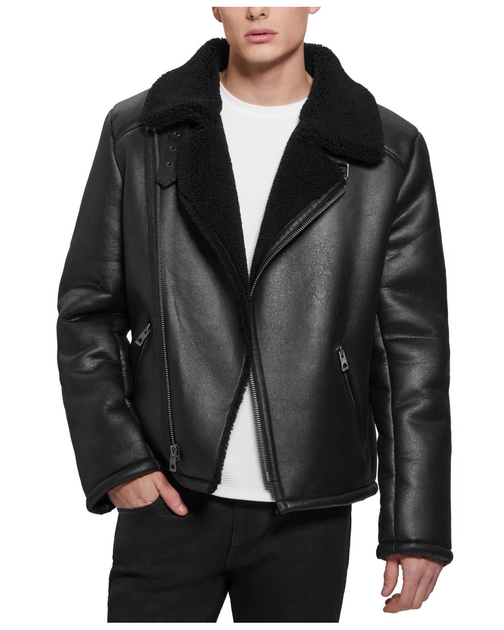 Guess Toni Asymmetrical Faux Leather Jacket in Black for Men Lyst