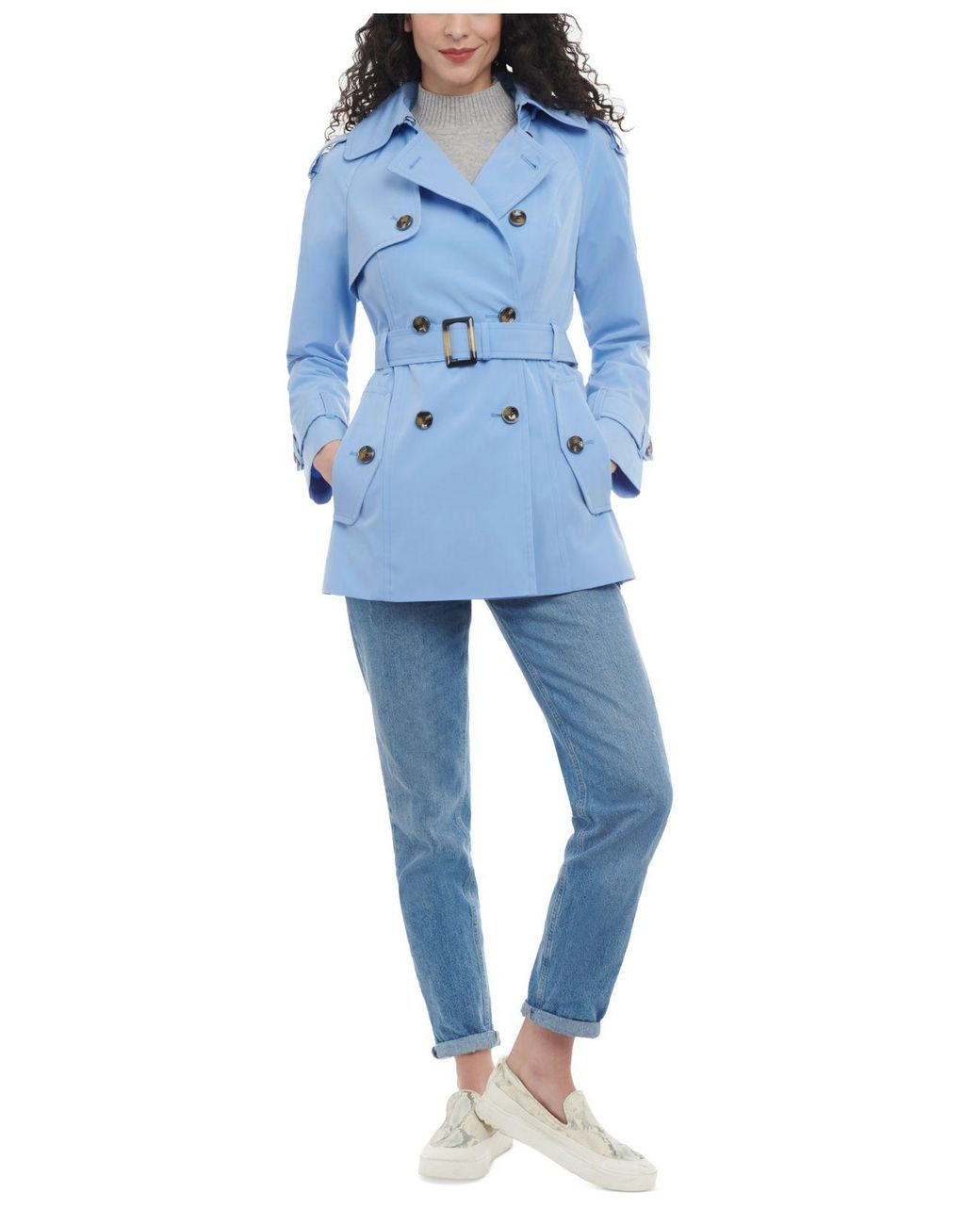 London Fog Double-breasted Belted Trench Coat, Created For Macy's in Blue |  Lyst