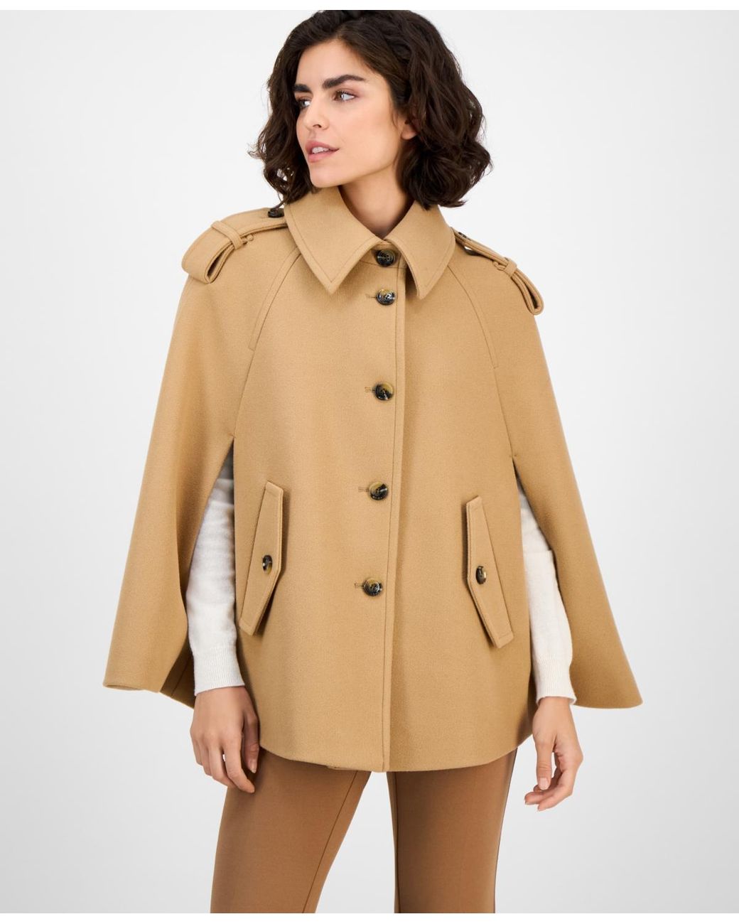 Anne Klein Short Cape Coat in Natural | Lyst