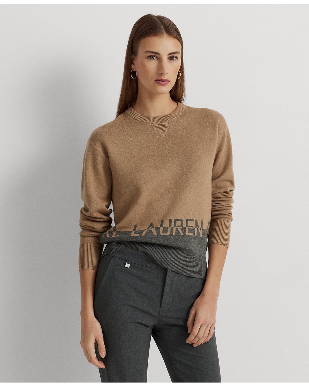Lauren by Ralph Lauren Logo Jacquard Cotton-blend Sweater | Lyst