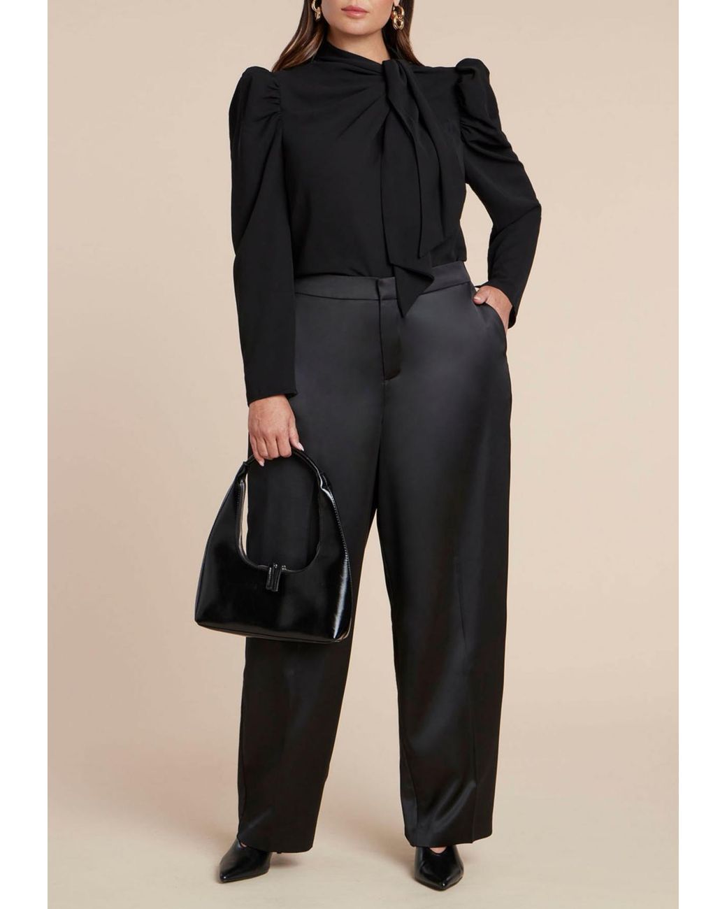 Eloquii Black Plus Size Drape Front Blouse