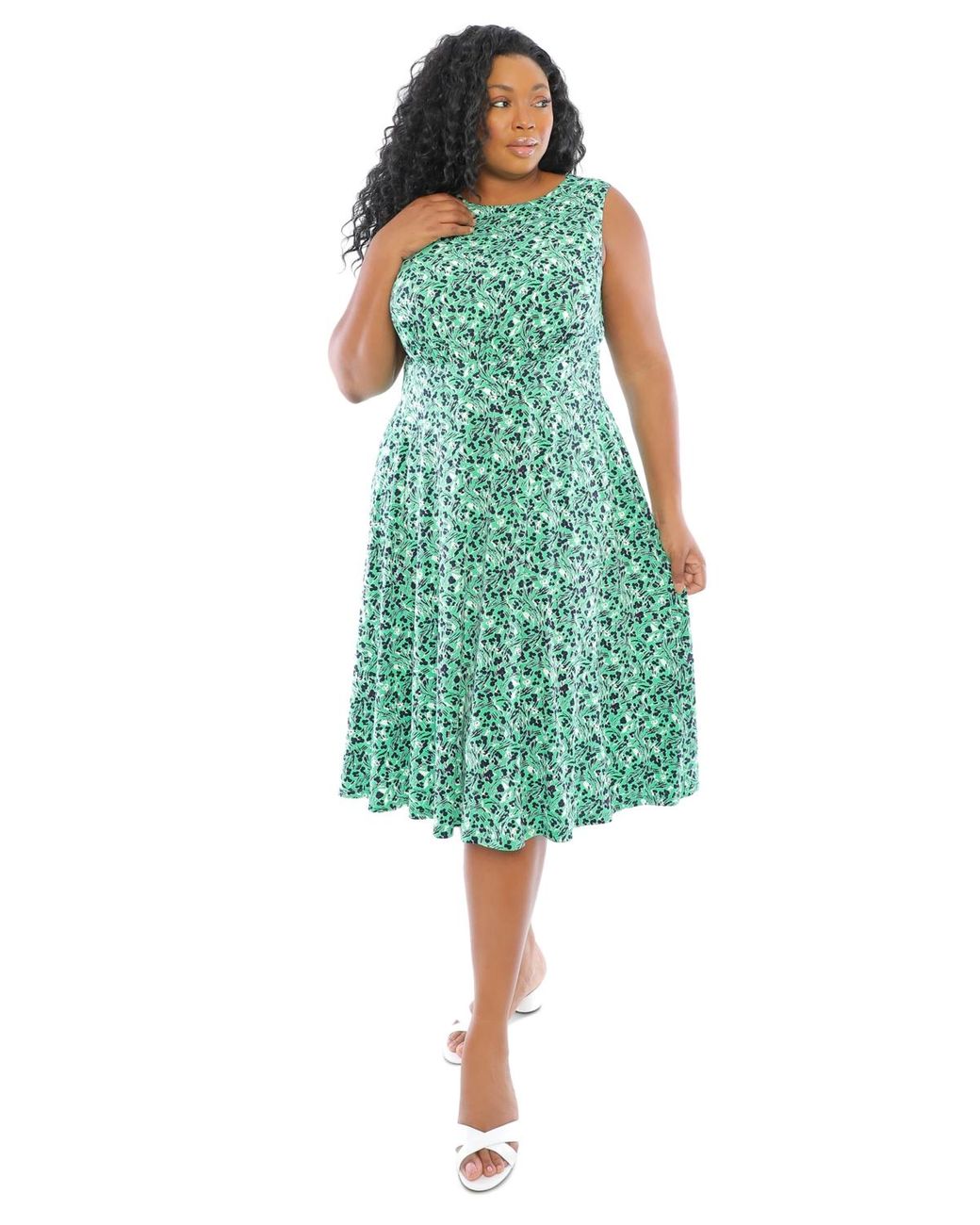 London Times Plus Size Sleeveless Fit Flare Midi Dress in Green Lyst