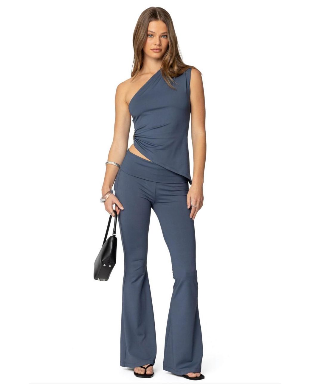 Edikted Jayna Fold Over leggings in Blue | Lyst