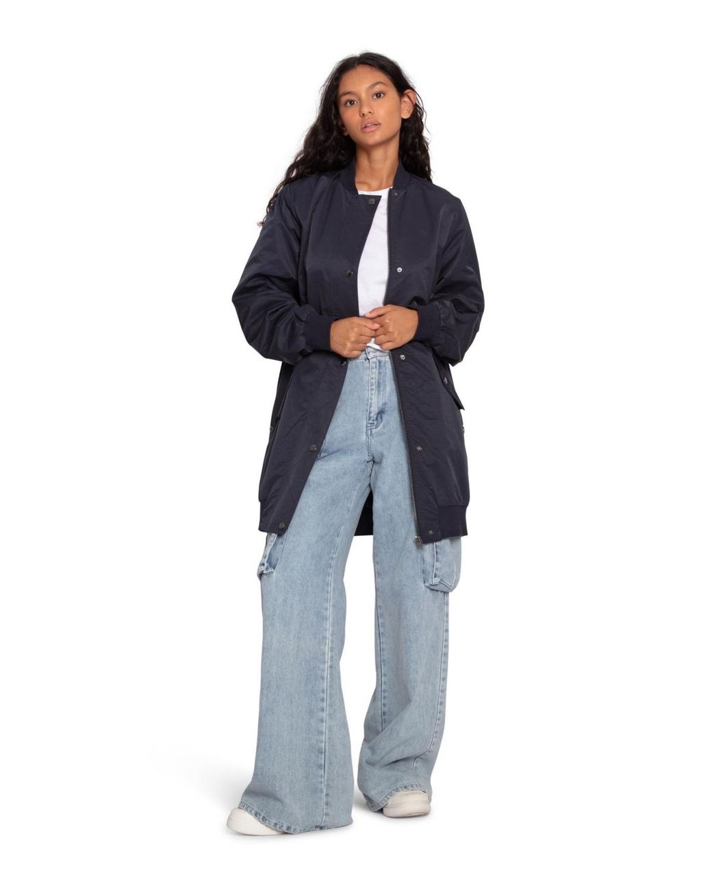 Belle & Bloom Blue Chasing You Long Bomber Jacket