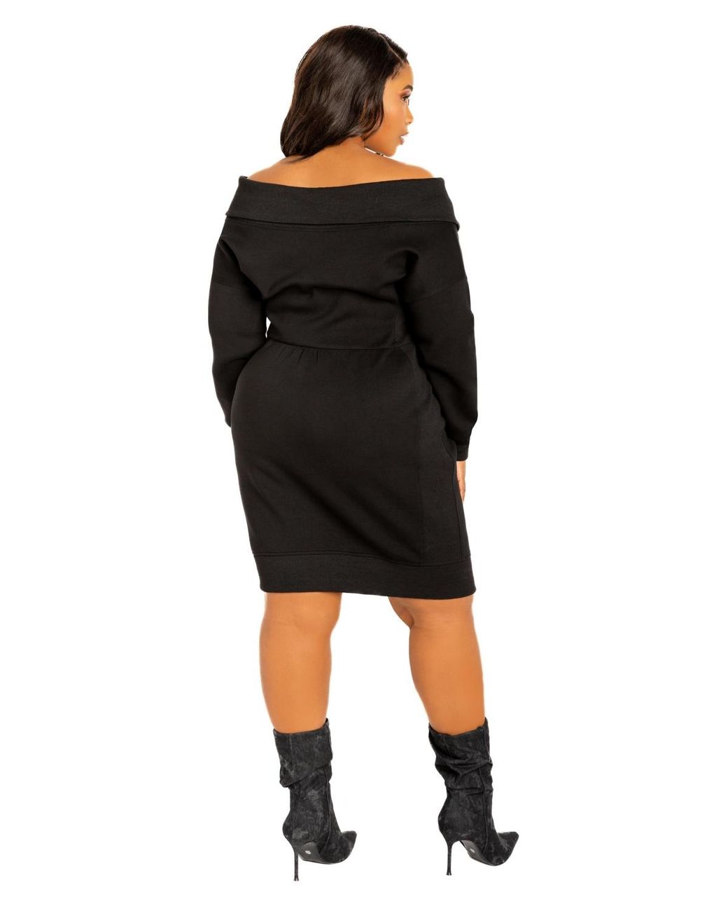 Buxom Couture Plus Size Off Shoulder Zip-up Sweater Dress in Black | Lyst
