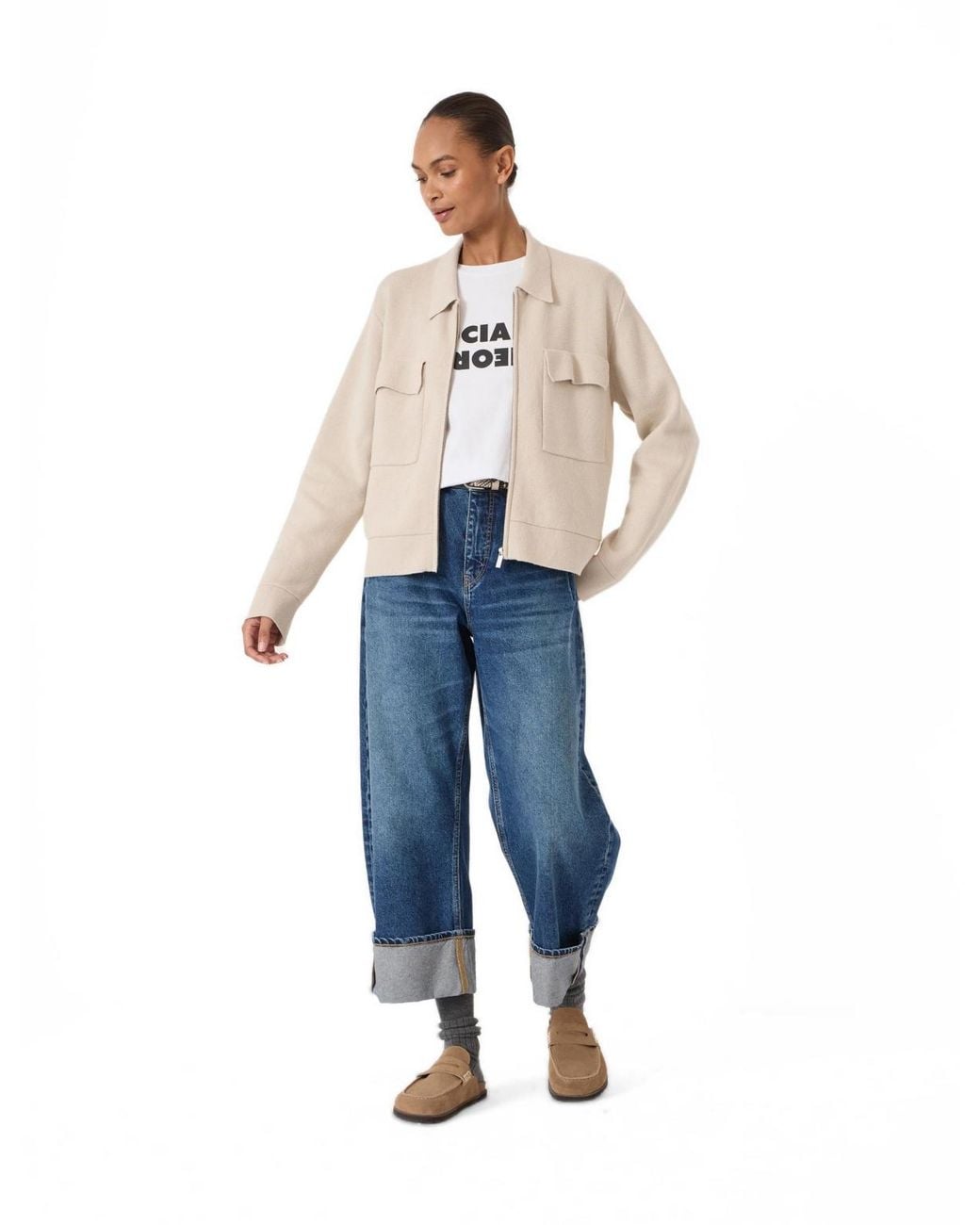 Hush Natural Knitted Zip Front Jacket