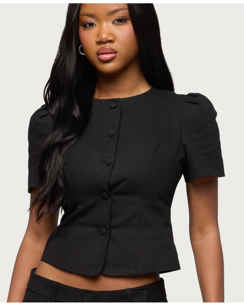 Edikted Thea Twill Button Up Top in Black | Lyst