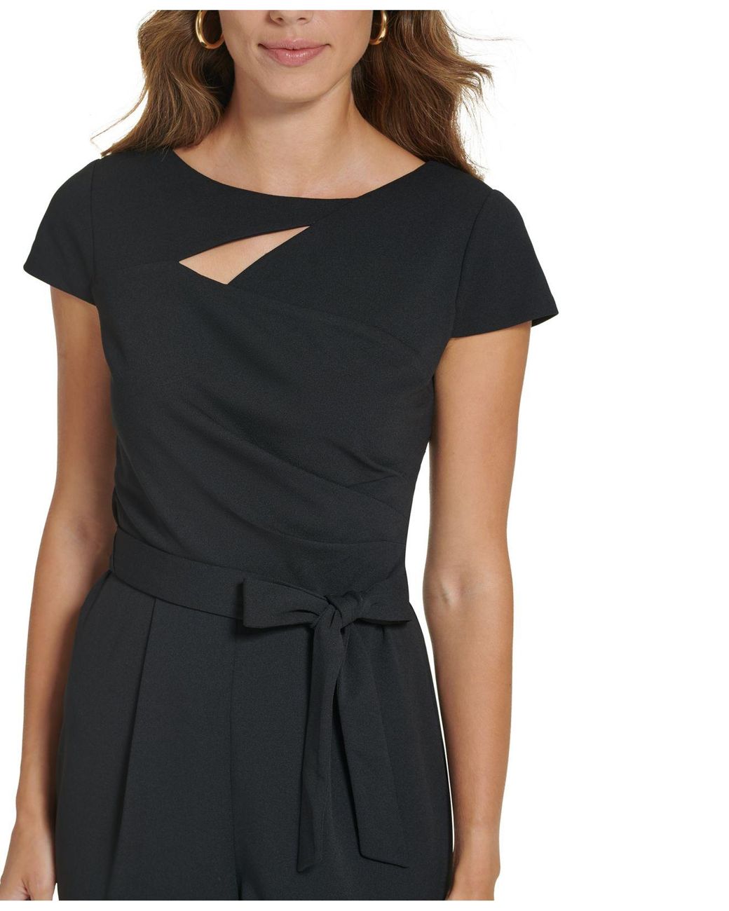 DKNY Cap-sleeve Cutout Cropped Jumpsuit in Black | Lyst