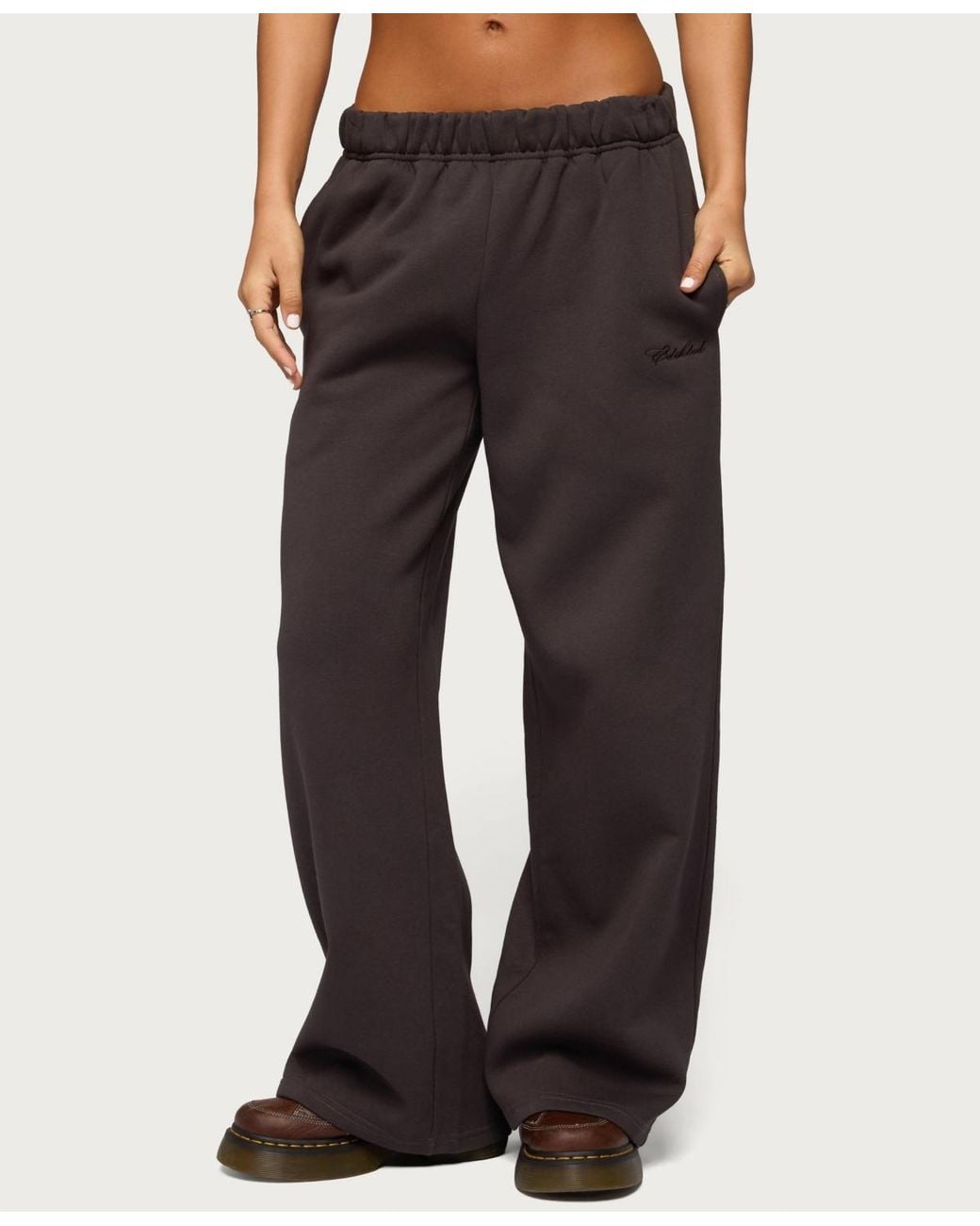 Edikted Black Basic Girl Wide Leg Sweatpants