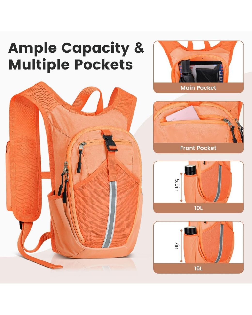 Aronkl Orange Lightweight Foldable Packable Hiking Backpack