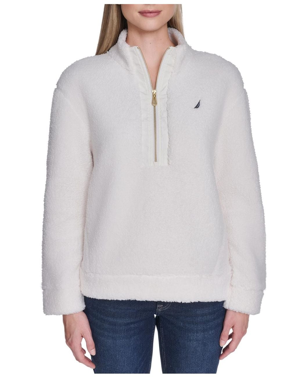 Nautica White Zip-front Stand Collar Jacket