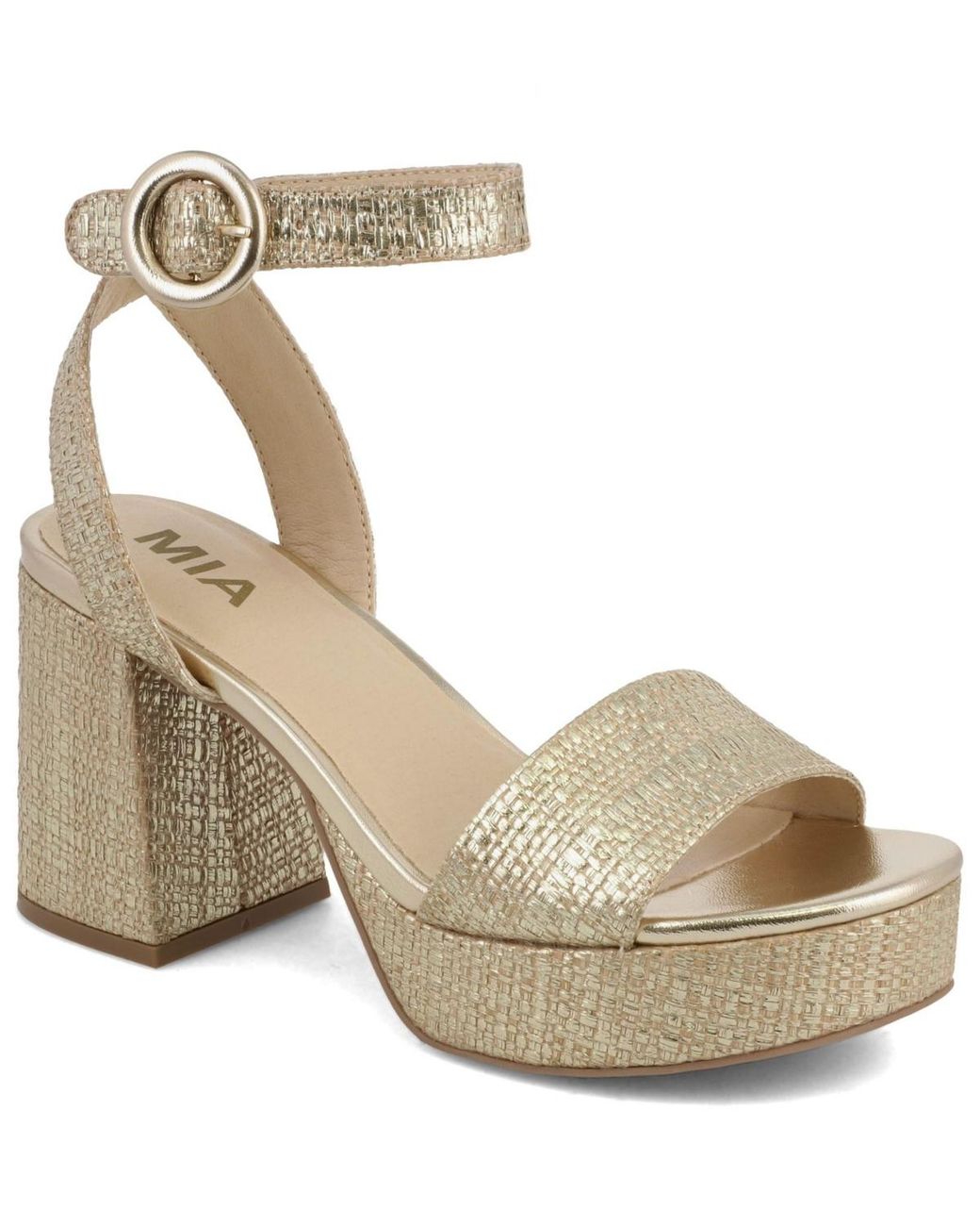 MIA Renee Raffia Block Heel Platform Sandals in Metallic | Lyst