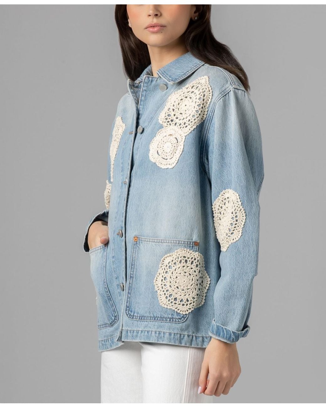 Doiley Jacket Blank NYC Crochet Doily Chore Jacket in Blue | Lyst