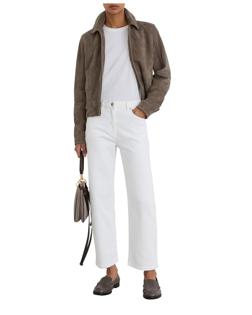 Reiss Brown Suede Zip-through Moto Jacket