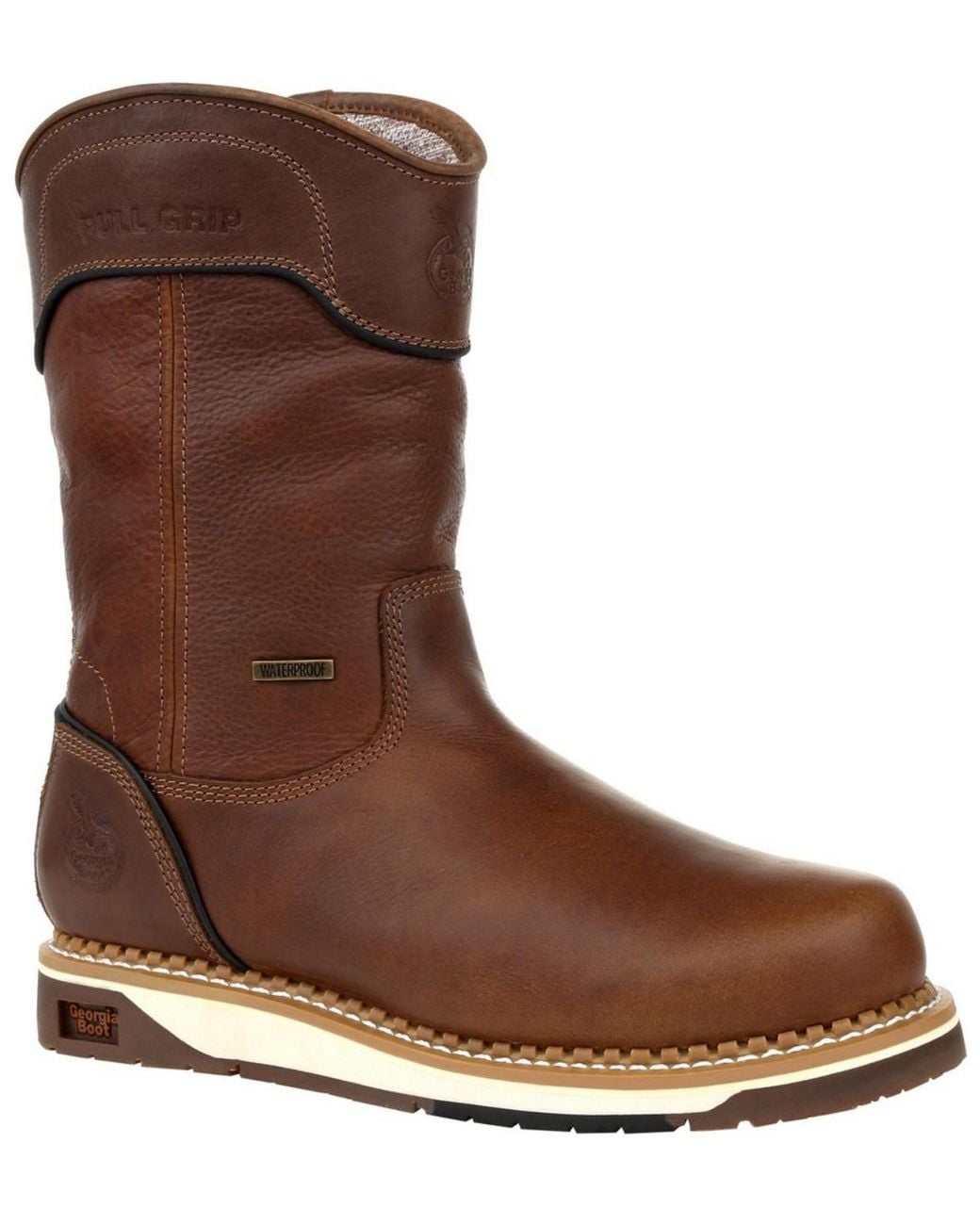 Georgia Boot Brown Amp Lt Wedge Waterproof Pull On Work Boot for men