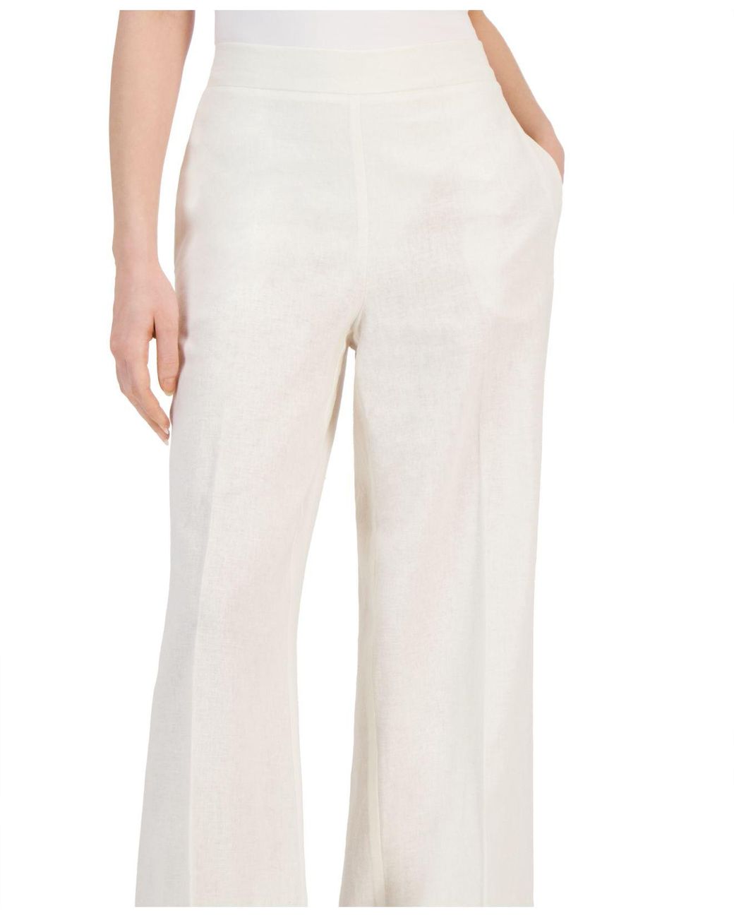 Nine West Linen-blend High-rise Pull-on Wide-leg Pants in White