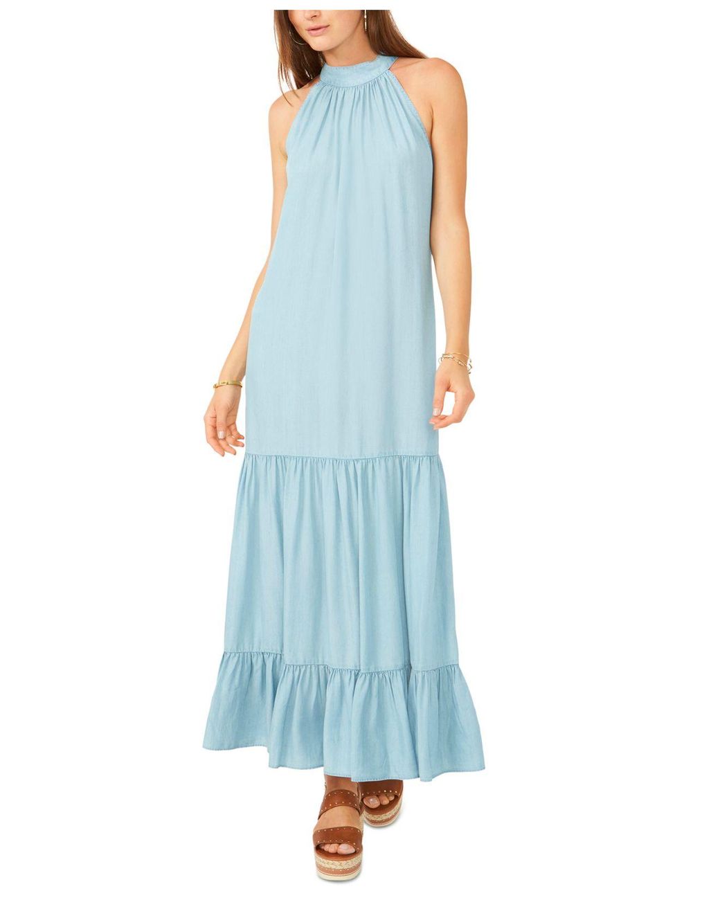 Vince Camuto Chambray Halter Maxi Dress in Light Blue (Blue) Lyst