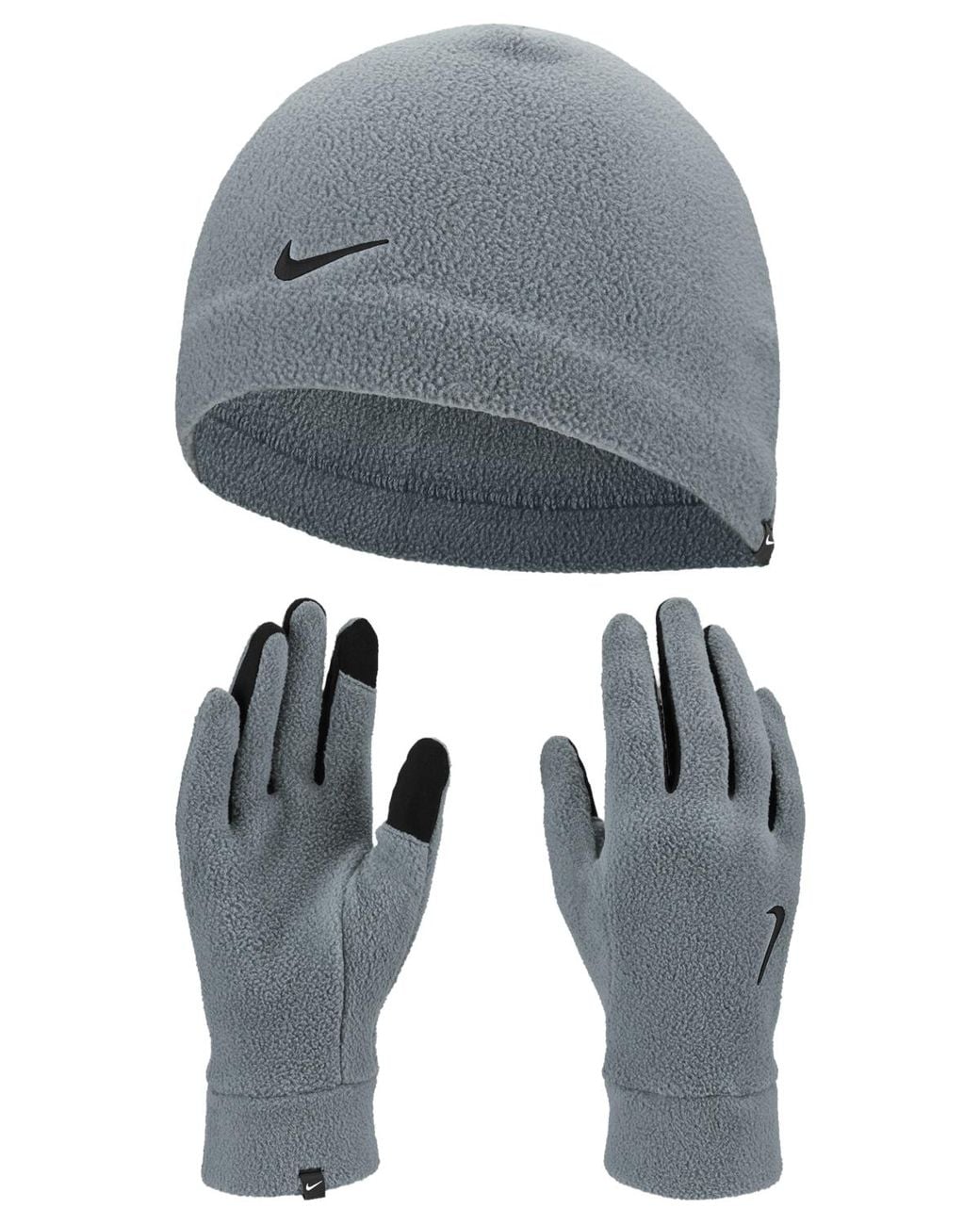 Nike Gray Fleece Hat & Gloves for men