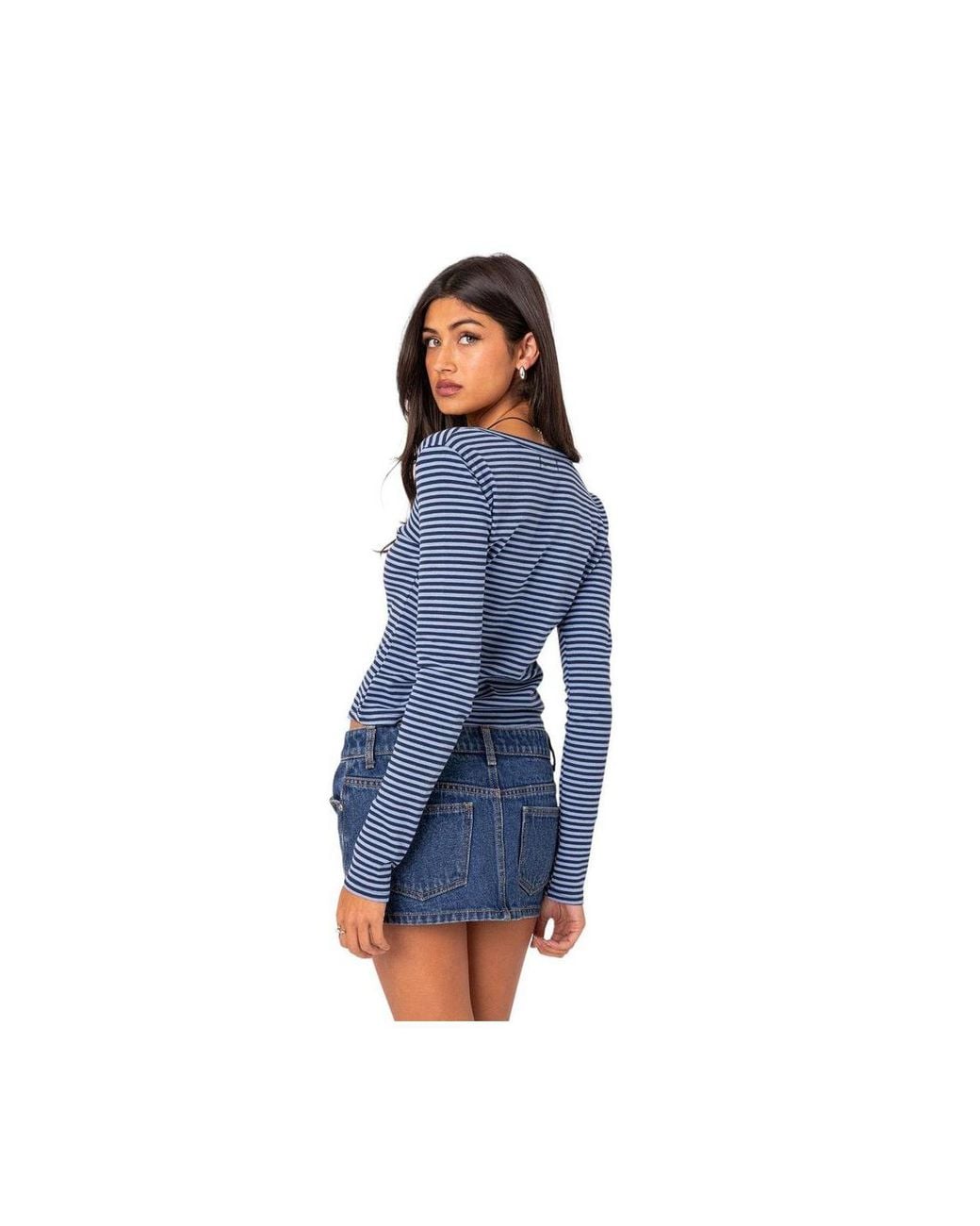 Edikted Blue Jocelyn Striped Top