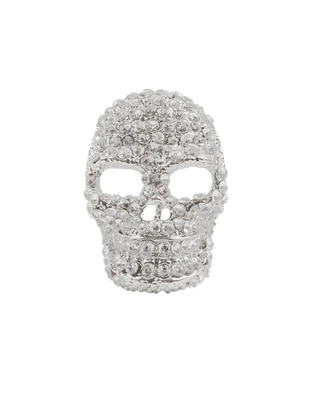Con.struct White Tone Crystal Skull Lapel Pin for men