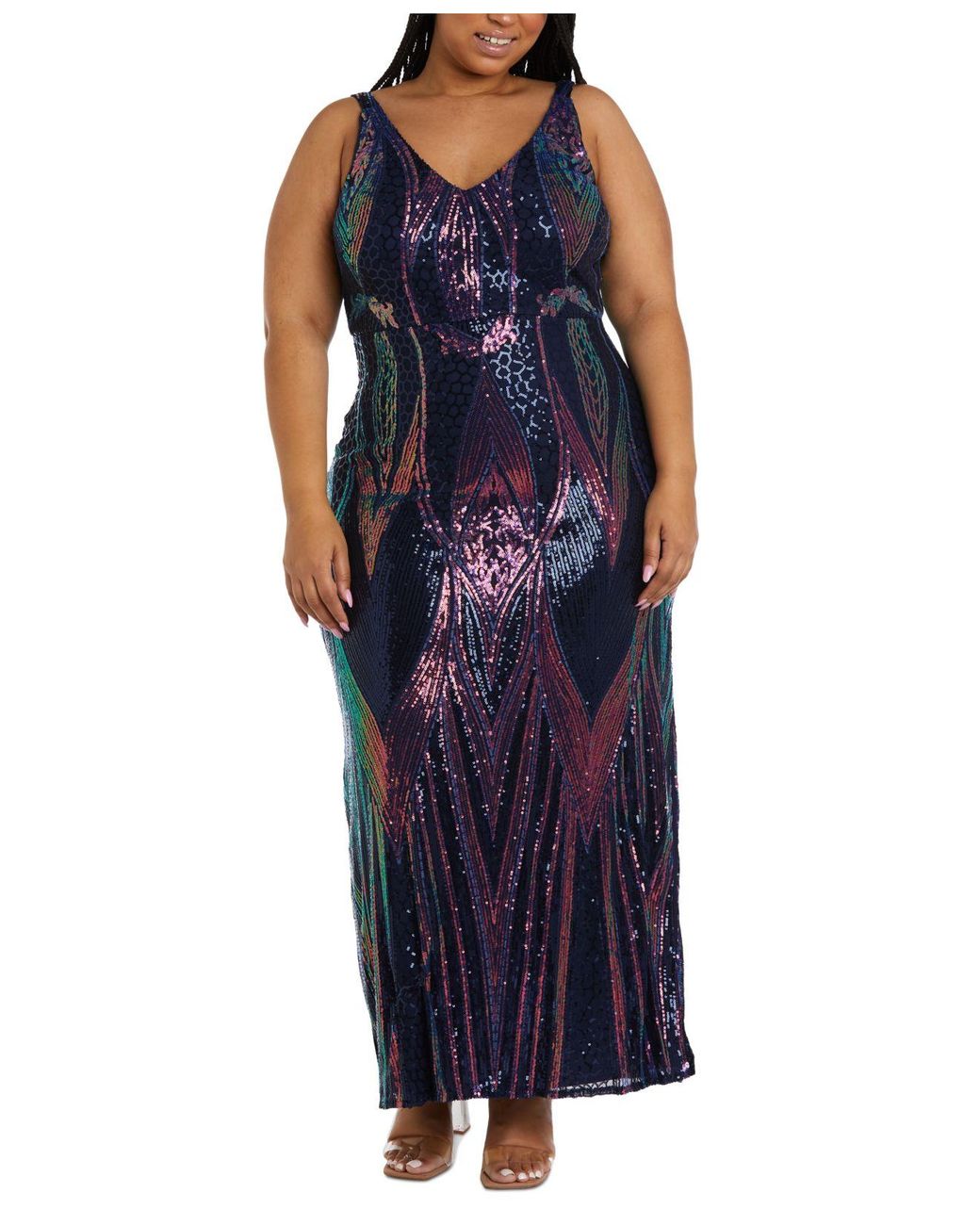 nightway plus size sequin flowy gown