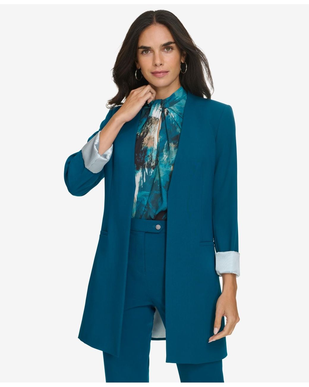 Calvin Klein Open front Roll Sleeve Topper Jacket in Blue Lyst