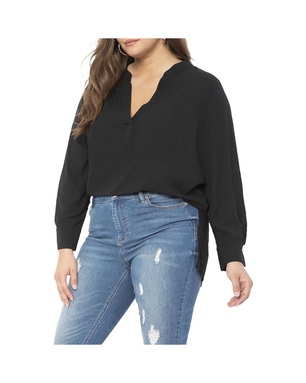 Eloquii Black Plus Size Mandarin Collar Tunic