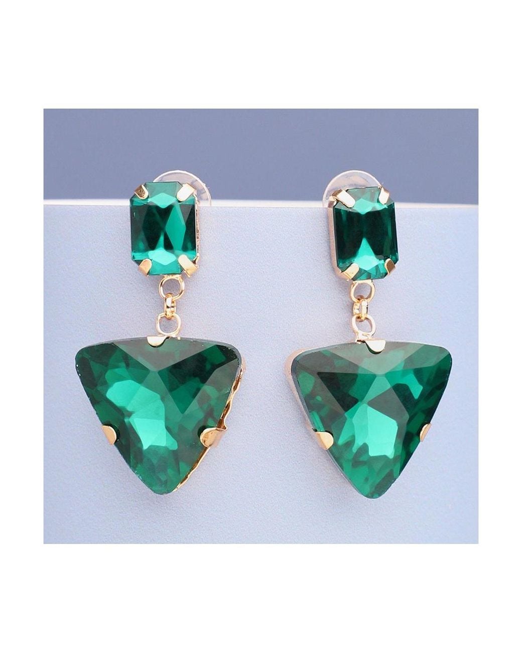 SOH Green Triangle Stone Drop Earrings