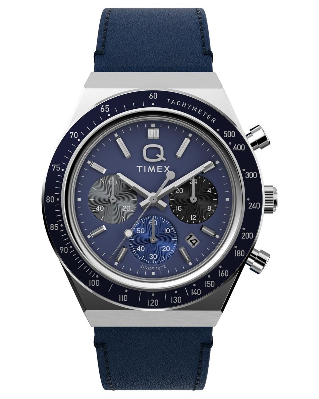 timex-chronograph-leather-watch-in-blue-for-men-lyst