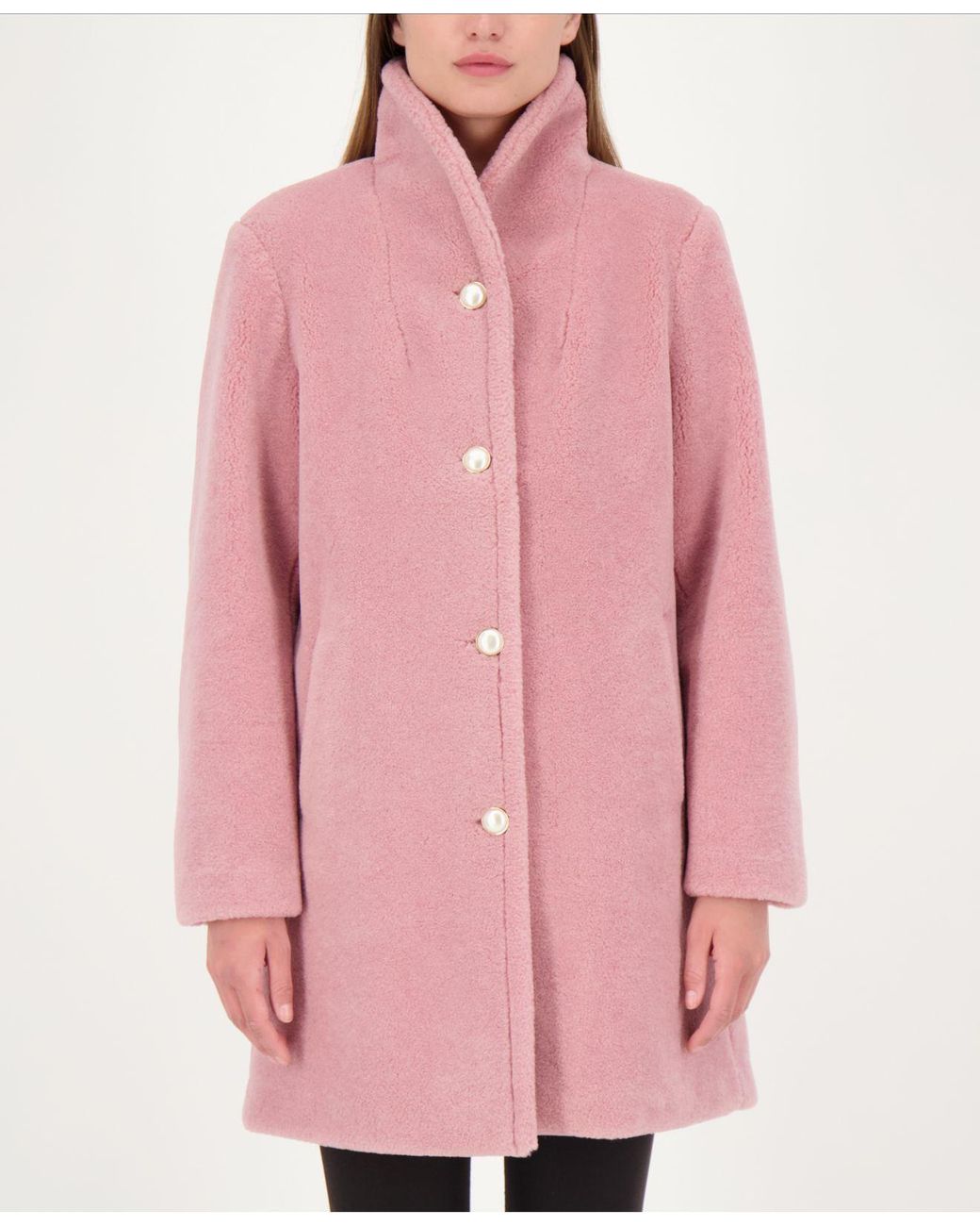Kate Spade Pearlbutton Teddy Fauxfur Coat in Pink Lyst